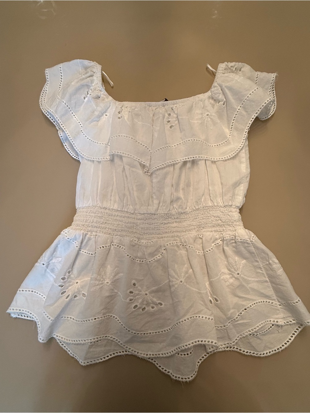 Primark White Eyelet Ruffle Peplum Top